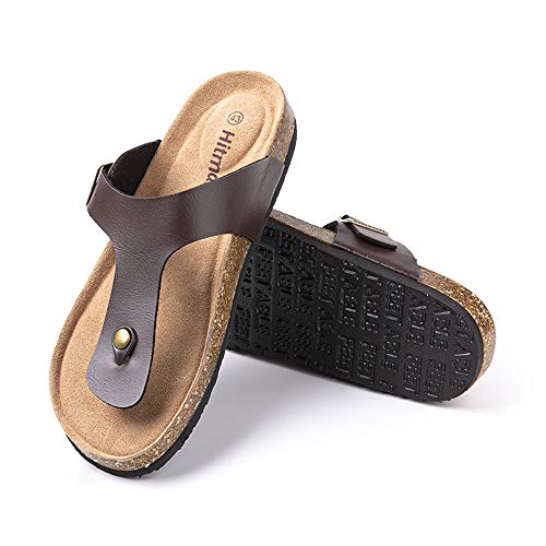 Hitmars Pantoletten Herren Sandalen Sommer Flach Freizeit Sport Outdoor Strand Hausschuhe Schnalle Einstellbar Rutschfest Zehentrenner B Braun Größe 45 von Hitmars