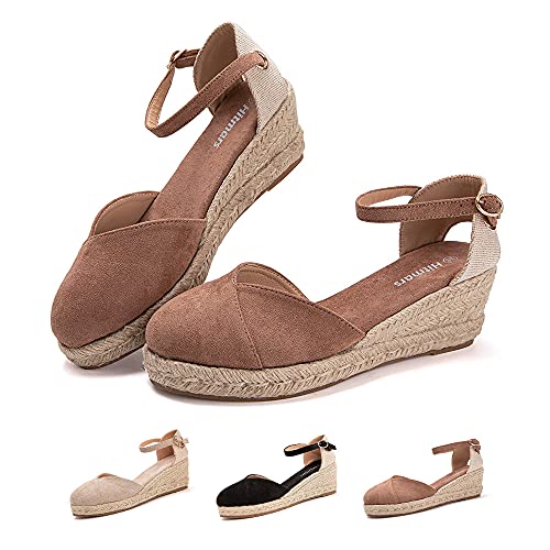 Hitmars Plateau Sandalen Damen Espadrilles mit Keilabsatz Keilsandalen Absatz Espandrillos Sommer Frauen Schuhe Geschlossene 1 Khaki 43 EU von Hitmars