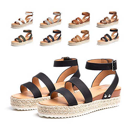 Hitmars Plateau Sandalen Damen Sommer Espadrilles Sandalen Frauen Casual Keilsandalen Mode Peep Toe Strand 5.5CM 03 Schwarz Größe 40 von Hitmars