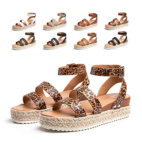 Hitmars Sandalen Damen Plateau Frauen Keilabsatz Sommer Espadrille Sandaletten Wedge Offene Slingback Knöchel Boho Sandalen Schwarz Khaki Braun Leopard Weiß Gr. 35-43 EU Leopard 38 von Hitmars