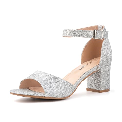 Hitmars Sandalen Damen mit Absatz Sandaletten Elegant Sommerschuhe Blockabsatz Absatzschuhe Frauen Mode Keilsandalen SM22 Silber 39 von Hitmars