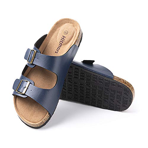 Hitmars Sandalen Herren Pantoletten mit Fussbett Sommer Zehentrenner Hausschuhe Flip Flops Männer Offener Zeh Slides Leder Synthetik Strand Bequeme Blau-2 45 EU von Hitmars