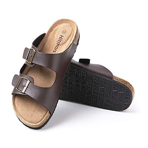 Hitmars Sandalen Herren Pantoletten mit Fussbett Sommer Zehentrenner Hausschuhe Flip Flops Männer Offener Zeh Slides Leder Synthetik Strand Bequeme Braun-2 42 EU von Hitmars