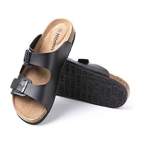 Hitmars Sandalen Herren Pantoletten mit Fussbett Sommer Zehentrenner Hausschuhe Flip Flops Männer Offener Zeh Slides Leder Synthetik Strand Bequeme Schwarz-2 41 EU von Hitmars