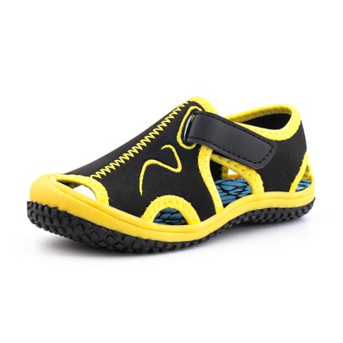 Hitmars Sandalen Jungen Kinder Kindersandalen Mädchen Sommer Atmungsaktiv rutschfest Sommershcuhe Geschlossene Zehen Sandalen Aquaschuhe Outdoor Barfuß 2 Schwarz 22 von Hitmars