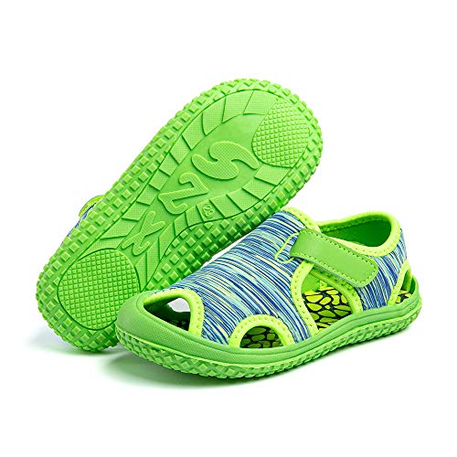 Hitmars Sandalen Kinder Sommer Schuhe Jungen Mädchen Sandalen Anti Rutsch Atmungsaktiv Wandern Baby Halboffene Outdoor Strand Pink Violett Blau Grau Grün EU 21-31 Grün1 21 von Hitmars