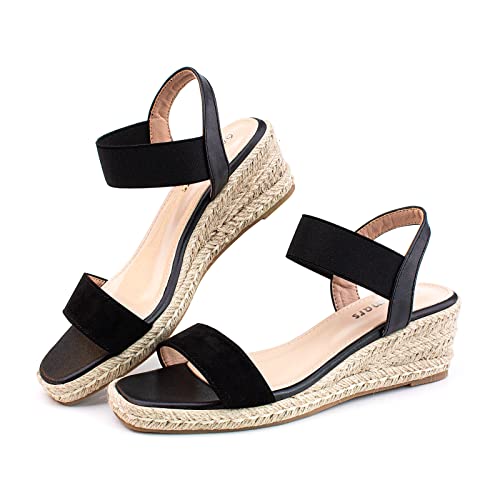 Hitmars Sandaletten Damen Espadrilles Sandalen Damen Sommer Riemchensandalen Keilabsatz Sandaletten Riemchen Pumps Wedges Leichte Frauen Schwarz EU 43 von Hitmars