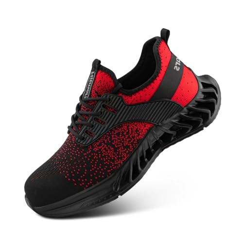 Hitmars Sicherheitsschuhe Herren Arbeitsschuhe Damen Leicht Stahlkappenschuhe S3 S1 S2 Schutzschuhe Arbeitsschutzschuhe Stahlkappe Sneaker Unisex A Rot EU38 von Hitmars
