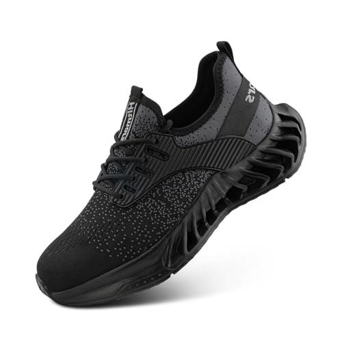 Hitmars Sicherheitsschuhe Herren Arbeitsschuhe Damen Leicht Stahlkappenschuhe S3 S1 S2 Schutzschuhe Arbeitsschutzschuhe Stahlkappe Sneaker Unisex A Schwarz EU40 von Hitmars