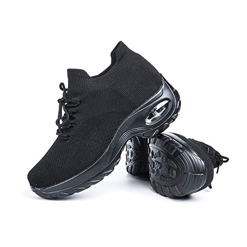Hitmars Sneakers Damen Turnschuhe Laufschuhe Sportschuhe Frauen Air Knit Mesh Atmungsaktive Leichte Luftpolster Lässig Bequem 1-Schwarz Größe 39 von Hitmars