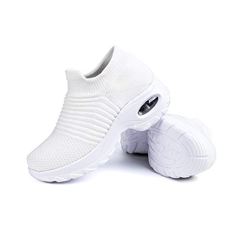 Hitmars Sneakers Damen Turnschuhe Laufschuhe Sportschuhe Frauen Air Knit Mesh Atmungsaktive Leichte Luftpolster Lässig Bequem 2-Weiß Größe 35 von Hitmars