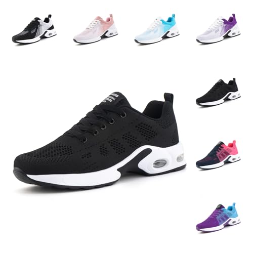 Hitmars Laufschuhe Damen Sportschuhe Turnschuhe Frauen Luftpolster Leicht Straßenlaufschuhe Stoßdämpfend Sneaker Atmungsaktiv rutschfest Fitness Running Outdoor UDI1-Schwarz EU37 von Hitmars