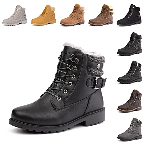 Hitmars Winterschuhe Damen Gefüttert Winterstiefel Winter Stiefeletten Boots Frauen Schuhe Warm Rutschfeste 3 Schwarz EU 41 von Hitmars