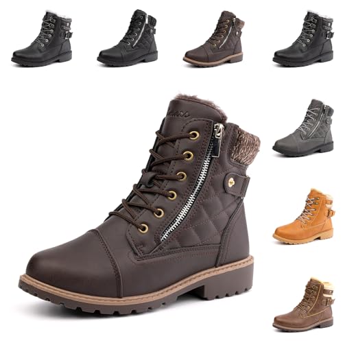 Hitmars Winterstiefel Damen Gefüttert Warme Winterschuhe Kurzschaft Absatz Stiefel Winter Stiefeletten Schneestiefel Braun EU 37 von Hitmars
