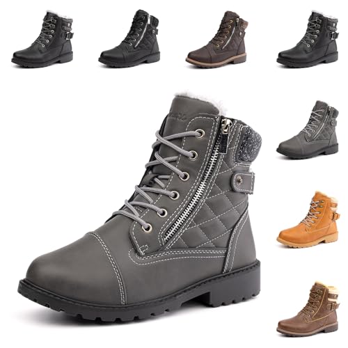 Hitmars Winterstiefel Damen Gefüttert Warme Winterschuhe Kurzschaft Absatz Stiefel Winter Stiefeletten Schneestiefel Grau EU 43 von Hitmars