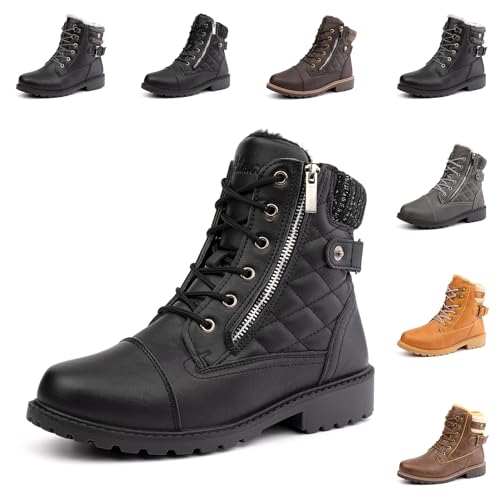 Hitmars Winterstiefel Damen Gefüttert Warme Winterschuhe Kurzschaft Absatz Stiefel Winter Stiefeletten Schneestiefel Schwarz EU 36 von Hitmars