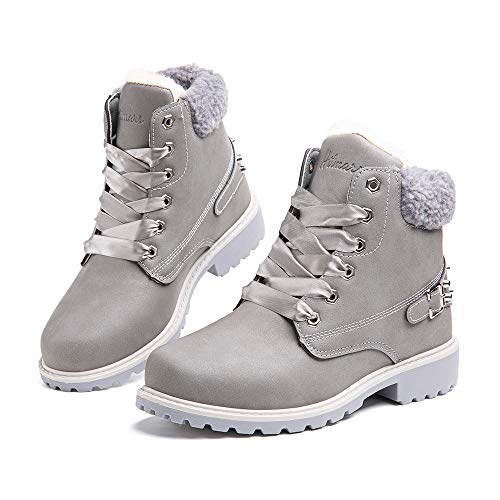 Hitmars Winterstiefel Damen Gefüttert Winterschuhe Stiefeletten Warm Winter Stiefel Kurzschaft Schneestiefel Boots Frauen Wandern Grau-1 40 EU von Hitmars