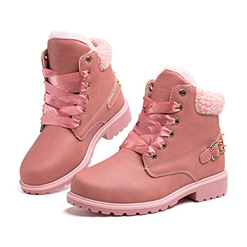 Hitmars Winterstiefel Damen Gefüttert Winterschuhe Stiefeletten Warm Winter Stiefel Kurzschaft Schneestiefel Boots Frauen Wandern Pink-1 39 EU von Hitmars