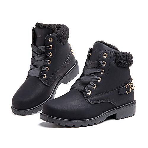 Hitmars Winterstiefel Damen Gefüttert Winterschuhe Stiefeletten Warm Winter Stiefel Kurzschaft Schneestiefel Boots Frauen Wandern Schwarz-1-1 40 EU von Hitmars