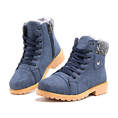 Hitmars Winterstiefel Damen Schneestiefel Warm Gefütterte Fraun Rutschfest Reißverschluss Schneestiefel Outdoor Wander Schnüren Plattform 6-Blau EU38 von Hitmars
