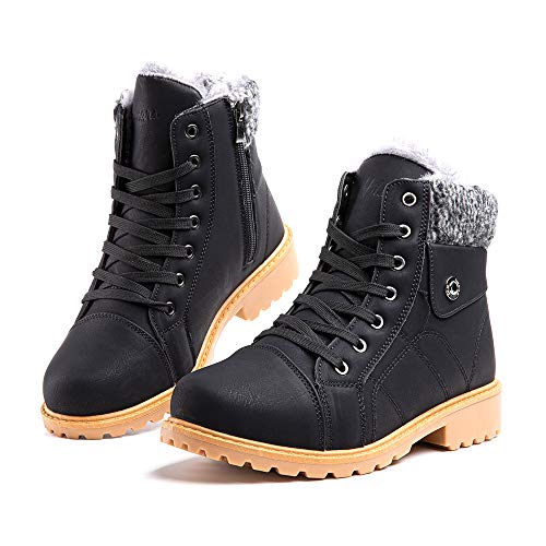 Hitmars Winterstiefel Damen Schneestiefel Warm Gefütterte Fraun Rutschfest Reißverschluss Schneestiefel Outdoor Wander Schnüren Plattform 6-Schwarz EU37 von Hitmars