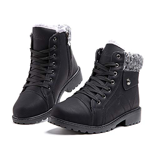 Hitmars Winterstiefel Damen Schneestiefel Warm Gefütterte Fraun Rutschfest Reißverschluss Schneestiefel Outdoor Wander Schnüren Plattform 6-Schwarz-Schwarz-1 EU38 von Hitmars