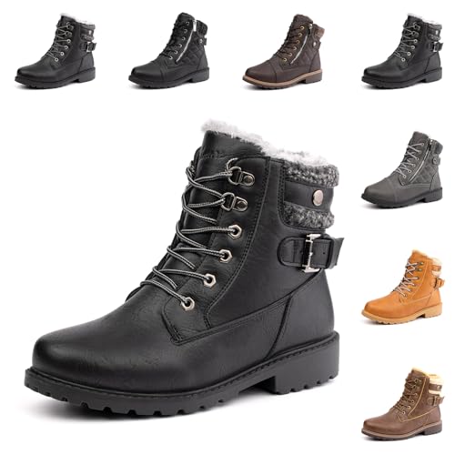 Hitmars Winterstiefel Damen Winterschuhe Warme Gefüttert Kurzschaft Absatz Stiefel Winter Stiefeletten Schneestiefel Schwarz EU 38 von Hitmars