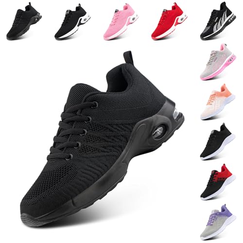 Laufschuhe Damen Sportschuhe Luftpolster Atmungsaktiv Turnschuhe rutschfeste Leichtgewichts Straßenlaufschuhe Sneaker Joggingschuhe Walkingschuhe Fitness Schuhe Schwarz EU 36 von Hitmars