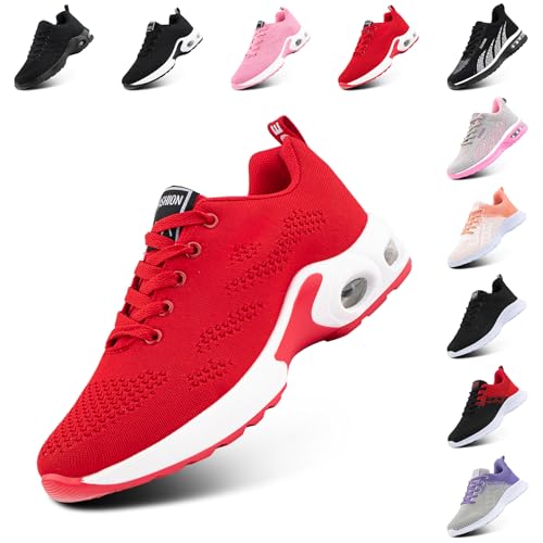 Hitmars Laufschuhe Damen Sportschuhe Turnschuhe Atmungsaktiv Luftpolster rutschfeste Leichtgewichts Straßenlaufschuhe Sneaker Joggingschuhe Walkingschuhe Fitness Schuhe Rot EU 40 von Hitmars
