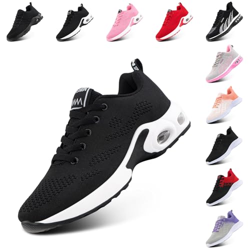 Laufschuhe Damen Sportschuhe Turnschuhe Atmungsaktiv Luftpolster rutschfeste Leichtgewichts Straßenlaufschuhe Sneaker Joggingschuhe Walkingschuhe Fitness Schuhe Schwarz EU 38 von Hitmars