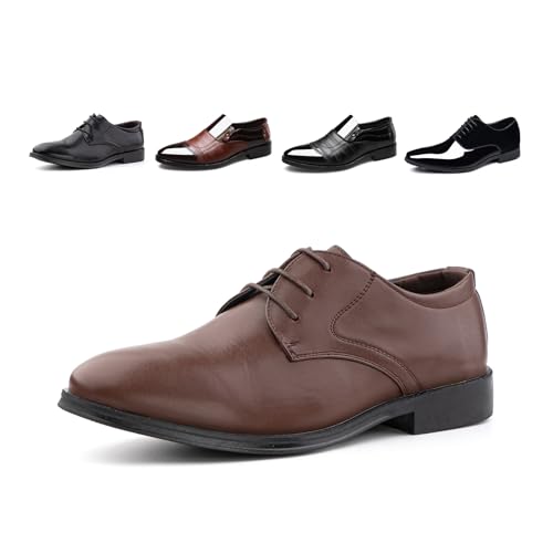 Lederschuhe Herren Anzugschuhe Business Oxford Schuhe Lackleder Derby Brogue Schnürhalbschuhe Smoking Hochzeit FL1811 Braun EU 46 von Hitmars