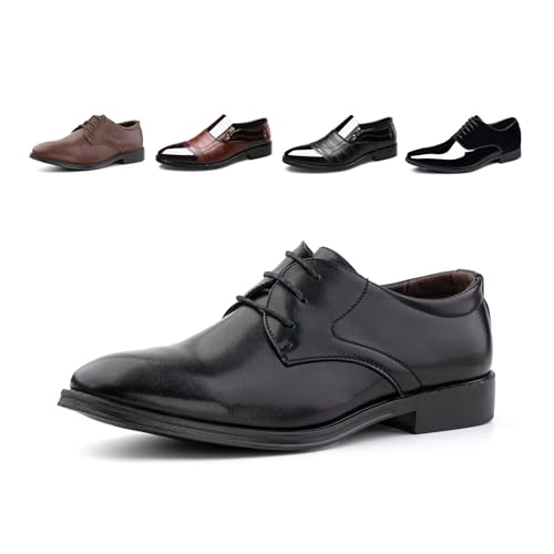 Hitmars Lederschuhe Herren Anzugschuhe Business Oxford Schuhe Lackleder Derby Brogue Schnürhalbschuhe Smoking Hochzeit FL1811 Schwarz EU 42 von Hitmars