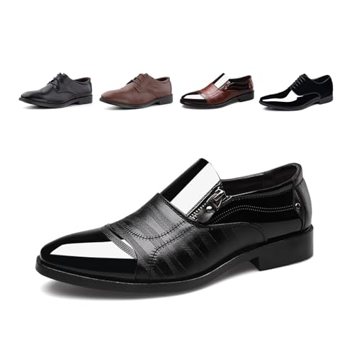 Lederschuhe Herren Anzugschuhe Business Oxford Schuhe Lackleder Derby Brogue Schnürhalbschuhe Smoking Hochzeit FL1812 Schwarz EU 39 von Hitmars