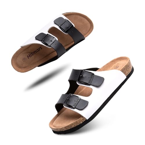 Pantoletten Herren Bequeme Damen Zehentrenner Leicht rutschfest Sandalen Unisex Sommer Strand Schwimmbad Slipper Schwarz Weiß 4 Größe 38 von Hitmars