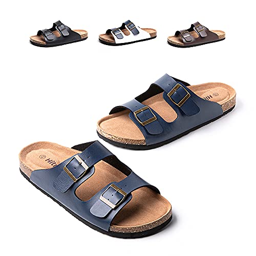 Pantoletten Herren Zehentrenner Leder Synthetik Flip Flops Fussbett Sommer Sandalen Männer Offener Zeh Slides Hausschuhe A Blau 41 EU von Hitmars