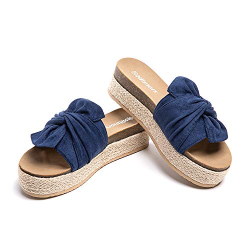 Plateau Pantoletten Damen Sandalen Espadrilles Keilabsatz Sommer Frauen Offener Zeh Hausschuhe Strand Platform Mules Slides Bequeme Blau 36 EU von Hitmars