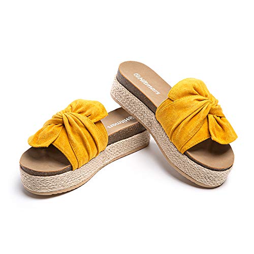 Plateau Pantoletten Damen Sandalen Espadrilles Keilabsatz Sommer Frauen Offener Zeh Hausschuhe Strand Platform Mules Slides Bequeme Gelb 40 EU Plateau Pantoletten Damen Sandalen Espadrilles Keilabsatz Sommer Frauen Offener Zeh Hausschuhe Strand Platform Mules Slides Bequeme Gelb 40 EU von Hitmars