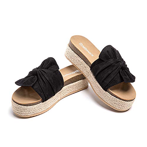 Plateau Pantoletten Damen Sandalen Espadrilles Keilabsatz Sommer Frauen Offener Zeh Hausschuhe Strand Platform Mules Slides Bequeme Schwarz 36 EU von Hitmars
