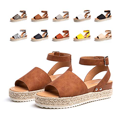 Plateau Sandalen Damen Sommer Espadrilles Sandalen Frauen Casual Keilsandalen Mode Peep Toe Strand 5.5CM 01 Braun Größe 37 von Hitmars
