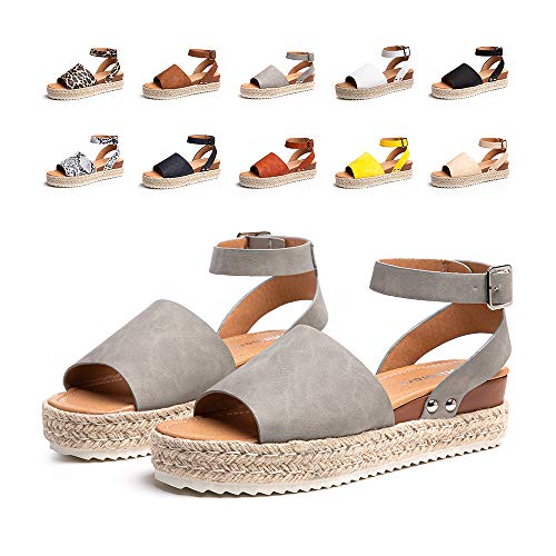 Plateau Sandalen Damen Sommer Espadrilles Sandalen Frauen Casual Keilsandalen Mode Peep Toe Strand 5.5CM 01 Grau Größe 39 von Hitmars