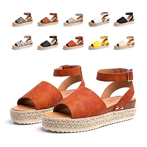 Plateau Sandalen Damen Sommer Espadrilles Sandalen Frauen Casual Keilsandalen Mode Peep Toe Strand 5.5CM 01 Hellbraun Größe 39 von Hitmars