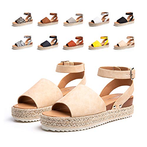Plateau Sandalen Damen Sommer Espadrilles Sandalen Frauen Casual Keilsandalen Mode Peep Toe Strand 5.5CM 01 Khaki (3) Größe 36 von Hitmars