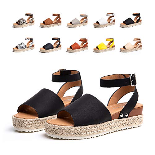 Plateau Sandalen Damen Sommer Espadrilles Sandalen Frauen Casual Keilsandalen Mode Peep Toe Strand 5.5CM 01 Schwarz Größe 38 von Hitmars