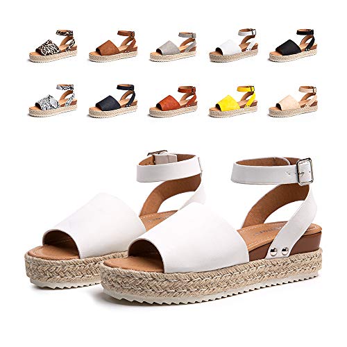 Plateau Sandalen Damen Sommer Espadrilles Sandalen Frauen Casual Keilsandalen Mode Peep Toe Strand 5.5CM 01 Weiß (3) Größe 39 von Hitmars