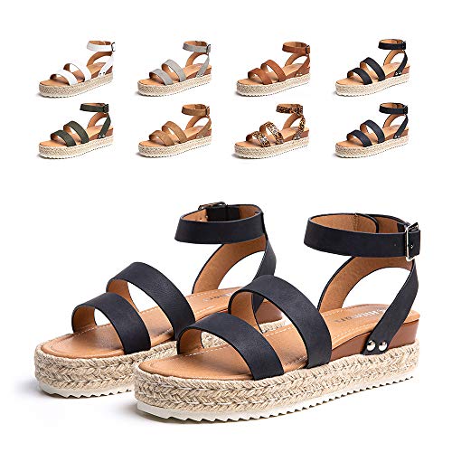 Plateau Sandalen Damen Sommer Espadrilles Sandalen Frauen Casual Keilsandalen Mode Peep Toe Strand 5.5CM 03 Blau Größe 35 von Hitmars