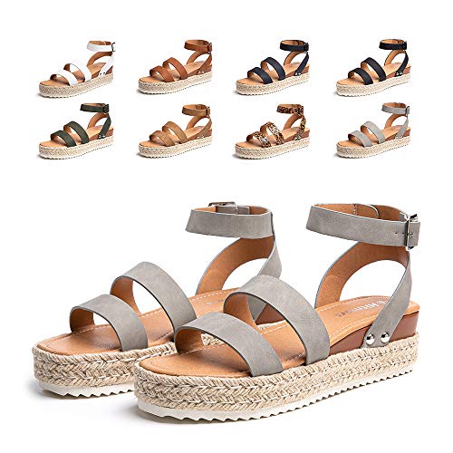 Plateau Sandalen Damen Sommer Espadrilles Sandalen Frauen Casual Keilsandalen Mode Peep Toe Strand 5.5CM 03 Grau Größe 39 von Hitmars