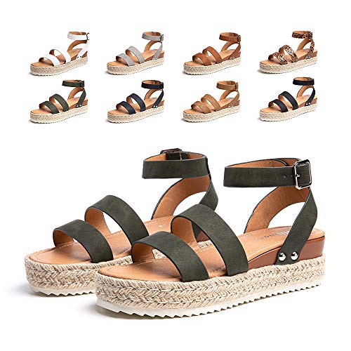 Plateau Sandalen Damen Sommer Espadrilles Sandalen Frauen Casual Keilsandalen Mode Peep Toe Strand 5.5CM 03 Grün Größe 37 von Hitmars