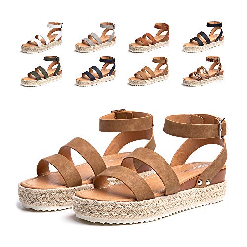 Plateau Sandalen Damen Sommer Espadrilles Sandalen Frauen Casual Keilsandalen Mode Peep Toe Strand 5.5CM 03 Khaki Größe 40 von Hitmars