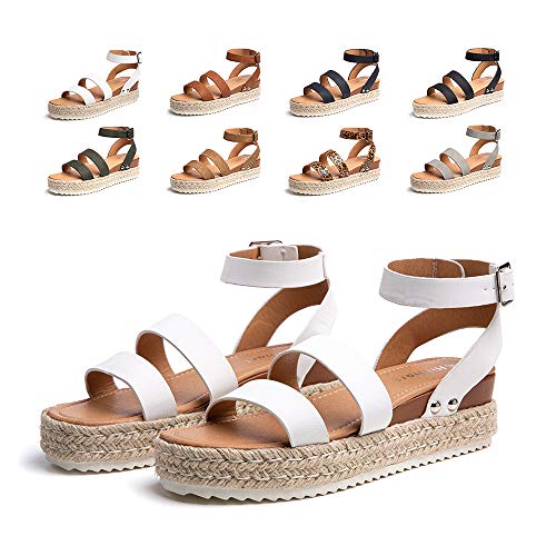 Plateau Sandalen Damen Sommer Espadrilles Sandalen Frauen Casual Keilsandalen Mode Peep Toe Strand 5.5CM 03 Weiß Größe 39 von Hitmars