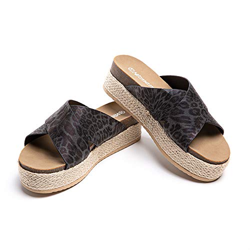 Sandalen Damen Pantoletten Keilabsatz Sommer Espadrilles Offener Zeh Cross Strap Strand Hausschuhe Frauen Plateau 5.3cm 1-Schwarz-Leopard EU40 Sandalen Damen Pantoletten Keilabsatz Sommer Espadrilles Offener Zeh Cross Strap Strand Hausschuhe Frauen Plateau 5.3cm 1-Schwarz-Leopard EU40 von Hitmars